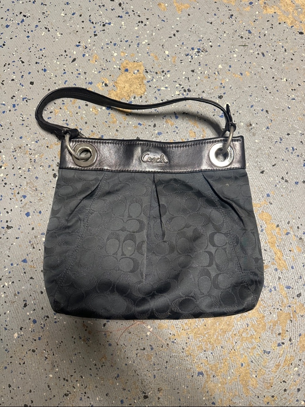 Coach Gray Logo Jacquard Shoulder Bag with Silver-Tone Hardware